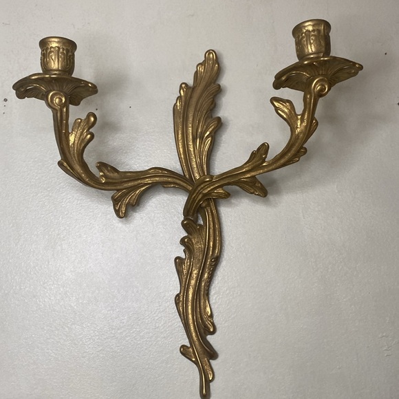 Vintage Brass Art Nouveau Acanthus Ornate Wall Hanging Candelabra - Picture 8 of 12